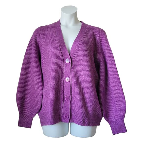 Esmara NWT Purple V-Neck Button-up Oversized Knit Ribbed Carigan Plus 1X 16/18 - Picture 1 of 6